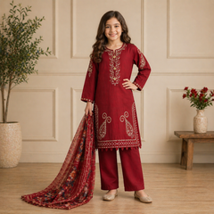 Girls Cotton Embroidered 3-Piece Suit Kids Wear Sizes 6–13 Years