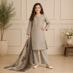 Girls Cotton Embroidered 3-Piece Suit Kids Wear Sizes 6–13 Years