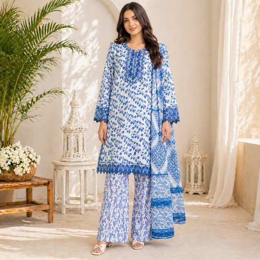Embroidered Lawn 3 Piece Suit – Premium Summer Collection (Medium)
