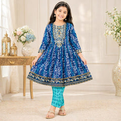 Girls Lawn Printed Frock with Neck Embroidery – Stylish Party Wear (6–13 Years)