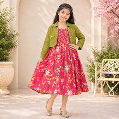 Girls Lawn Jacket Frock / 7 to 14 Years