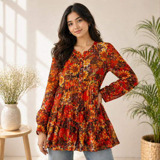 Elegant Floral Summer Top – Medium Size