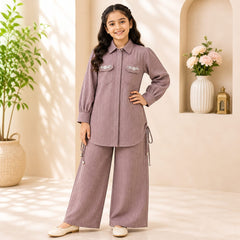 Stylish Girls’ Crush Gorjet Co-Ord Set Elegant Embroidered Design
