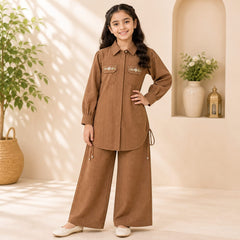 Stylish Girls’ Crush Gorjet Co-Ord Set Elegant Embroidered Design
