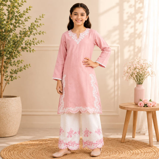 Kids Cotton lawn Embroidered shirt & Plazo Set 6–13 Years