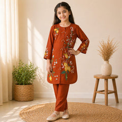 Girls Black Cotton Embroidered Floral Design Ages 6–13 Years