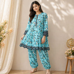 Elegant Floral Printed Lawn Suit – Medium Size
