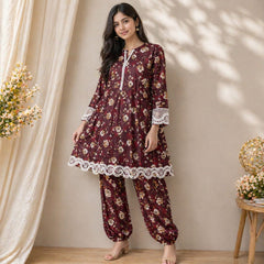 Elegant Floral Printed Lawn Suit – Medium Size