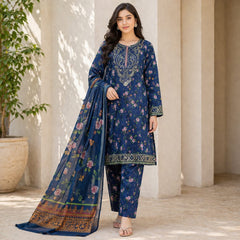 Embroidered Lawn 3 Piece Suit – Premium Stitch Collection (Medium)