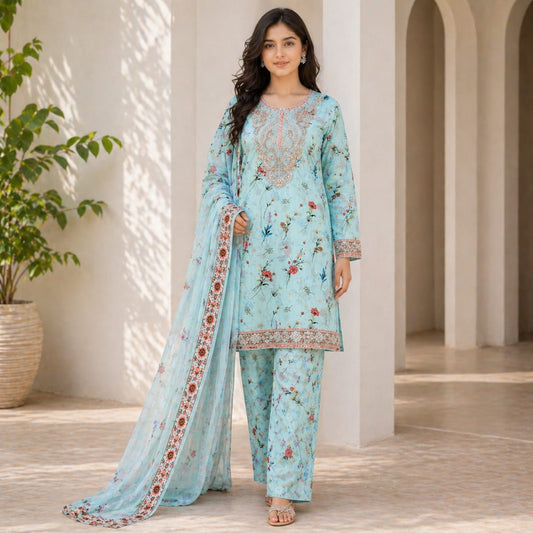 Embroidered Lawn 3 Piece Suit – Premium Stitch Collection (Medium)