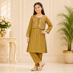 Premium Girls Cotton Lawn Embroidered Stitched Suit – Soft & Breathable Summer Wear for Kids (6–13 Years)