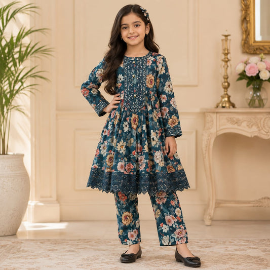 Girls Printed & Embroidered Lawn Set – Stylish Premium Kids Collection (6 to 13 Years)