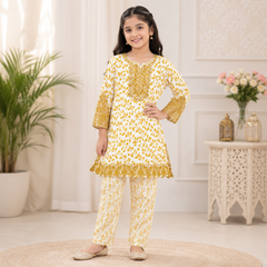 Girls Printed & Embroidered Lawn Shirt Shalwar Set – Stylish Premium Kids Collection