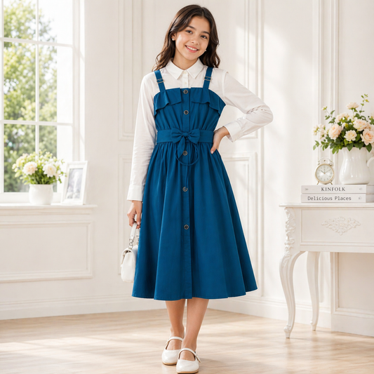 Girls Stylish Romper  Dress with Shirt Set – Ages 11–15 Years