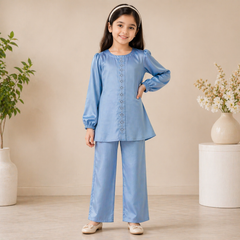 Girls Marble Silk 2-Piece Suit Premium High Quality  Ages 6–13 Years