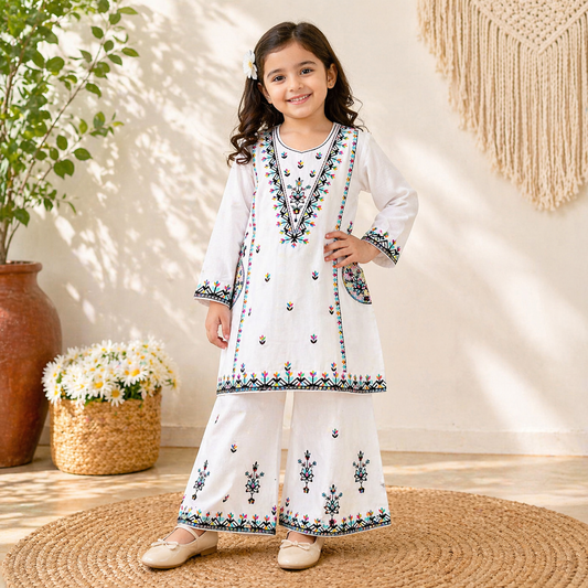 Girls Cotton Kurti with Ghara – 2 Piece Traditional Set (Ages 2 to 8 Years)
