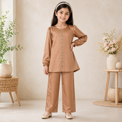 Girls Marble Silk 2-Piece Suit Premium High Quality  Ages 6–13 Years