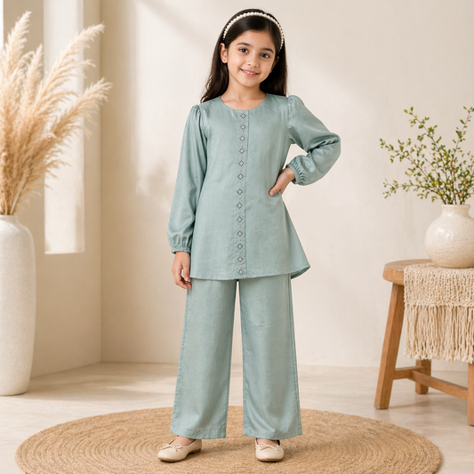 Girls Marble Silk 2-Piece Suit Premium High Quality  Ages 6–13 Years