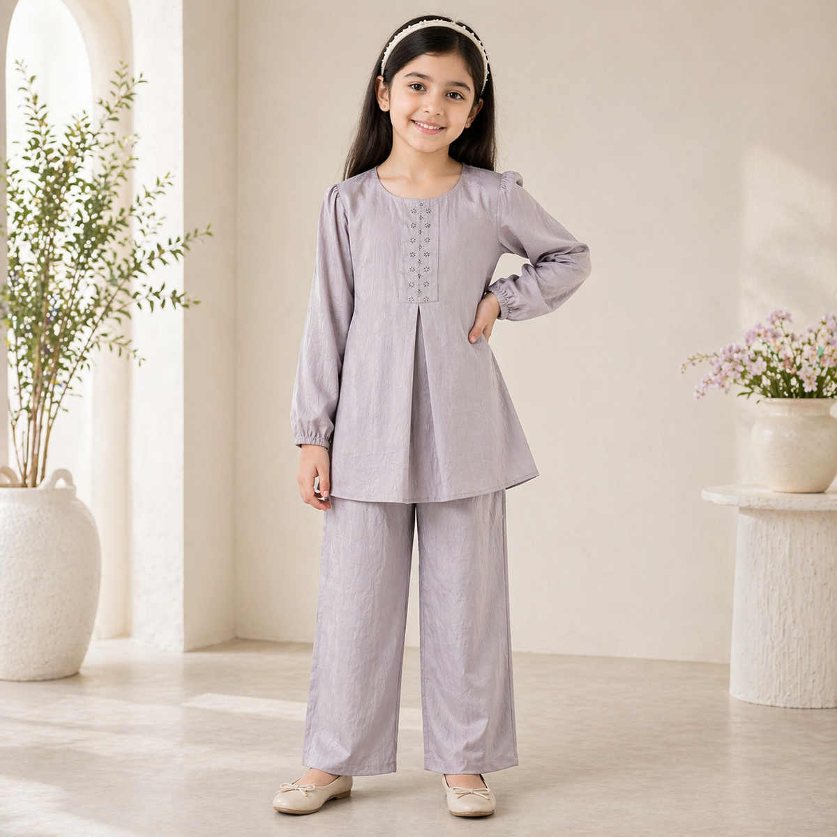 Girls Marble Silk 2-Piece Suit  Premium Quality  Ages 6–13 Years