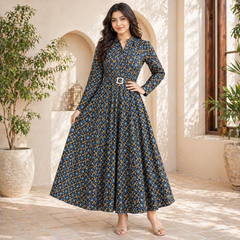 Girls Printed Long Frock with Belt – Premium Soft Fabric Casual & Party Wear