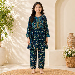 Luxury Floral Embroidered Lawn Suit for Girls (6–13 Years)