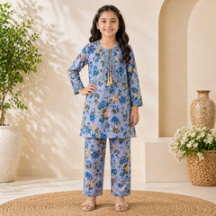 Luxury Floral Embroidered Lawn Suit for Girls (6–13 Years)