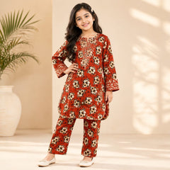 Floral Embroidered & Printed  Lawn Suit for Girls (6–13 Years)