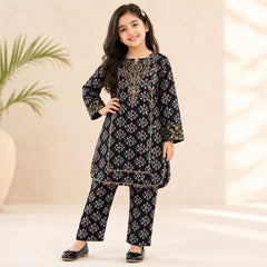 Floral Embroidered & Printed  Lawn Suit for Girls (6–13 Years)
