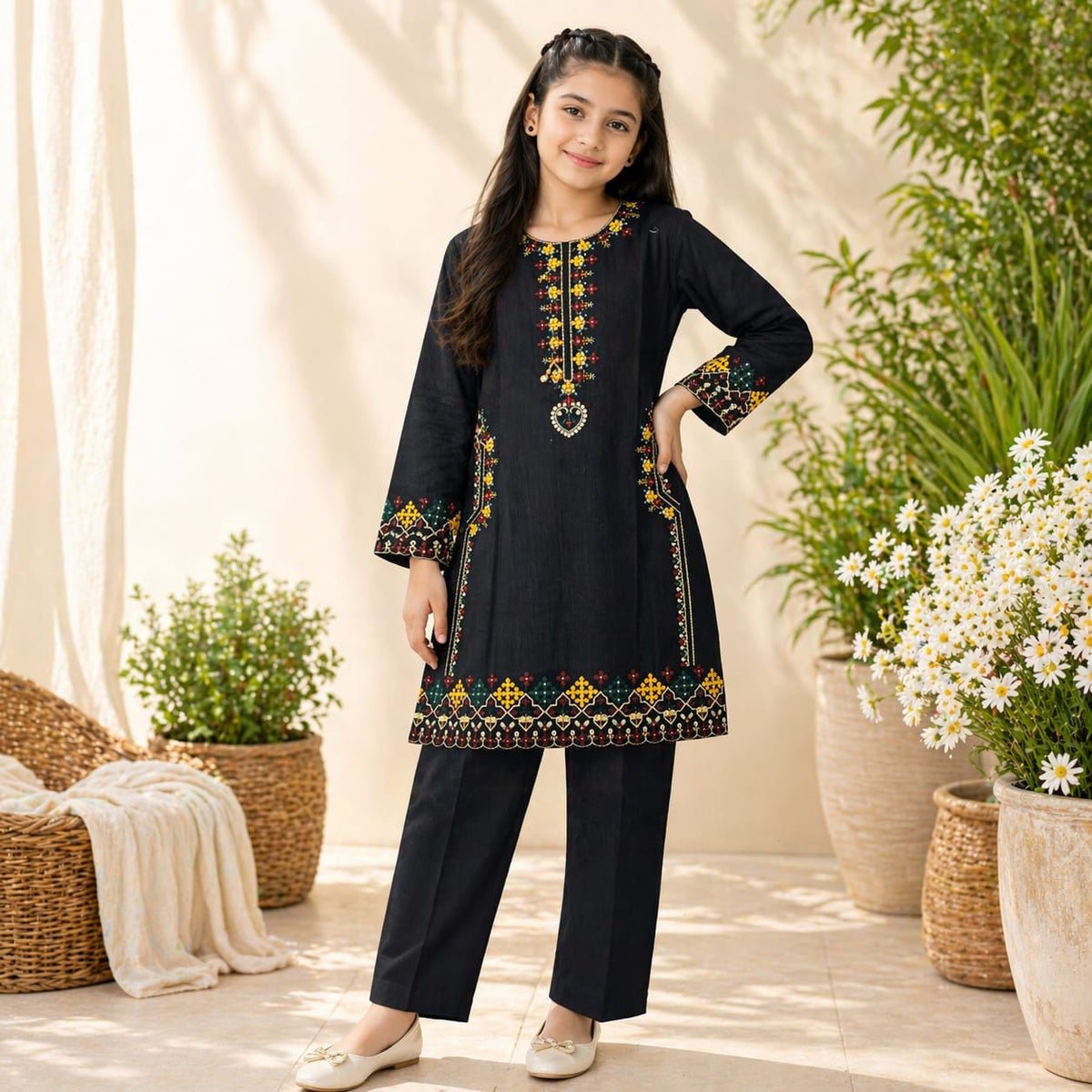 Girls  Lawn Embroidered 2-Piece Suit – Premium Full Embroidery (6–13 Years)