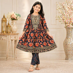 Girls Lawn Printed Frock with Neck Embroidery – Stylish Party Wear (6–13 Years)