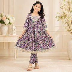 Girls Lawn Printed Frock Suit  Flared Casual & Party Wear (6–13 Years)