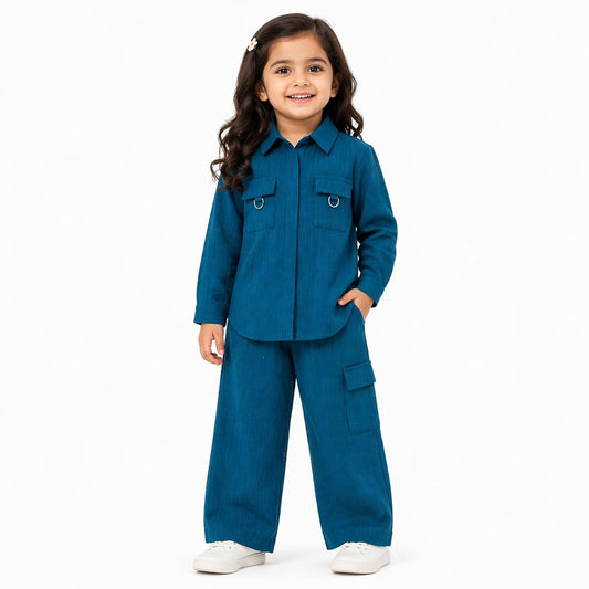 Girls Crushed Georgette Western Shirt with Trouser – 2 Piece Set (Ages 2 to 7 Years)
