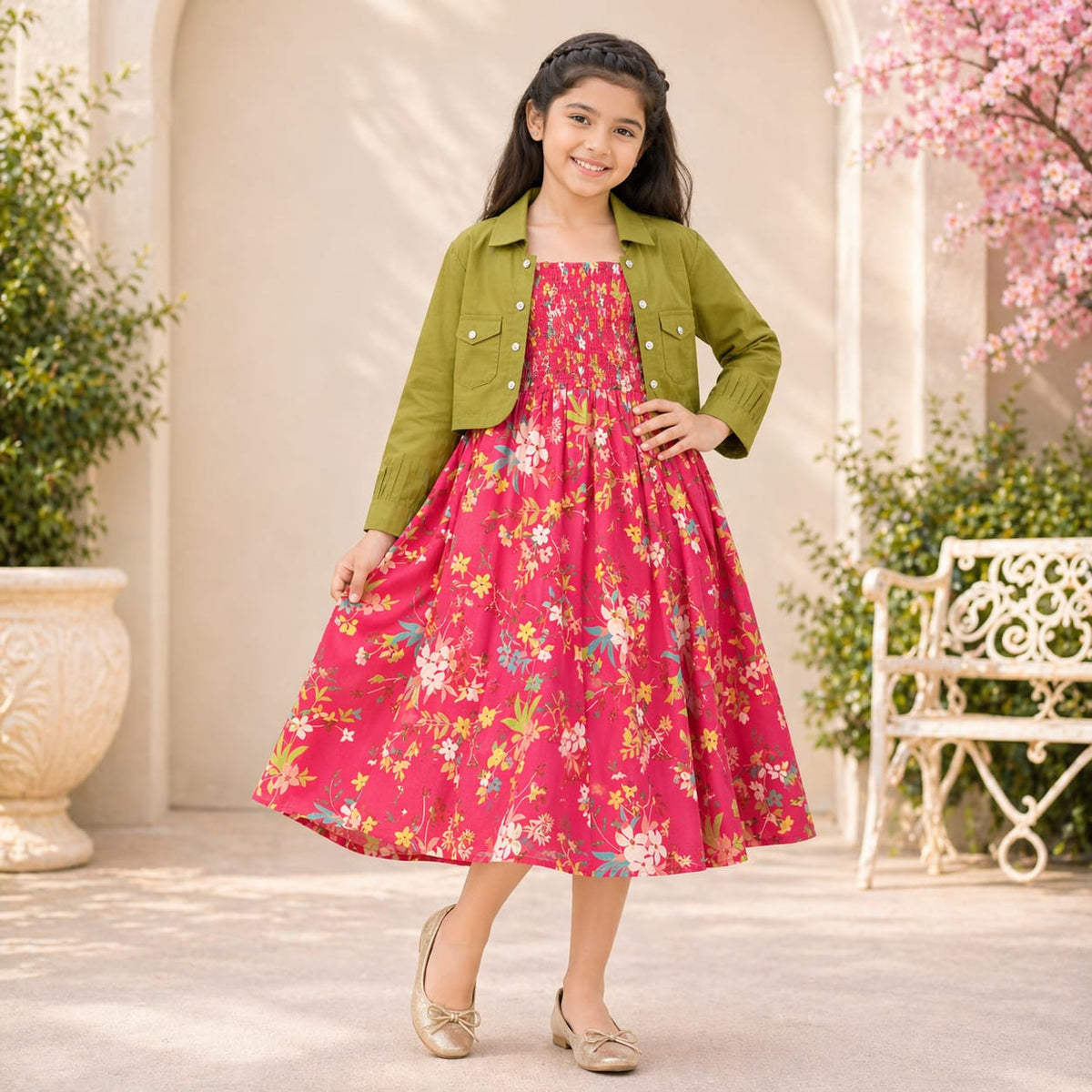 Girls Lawn Jacket Frock / 7 to 14 Years