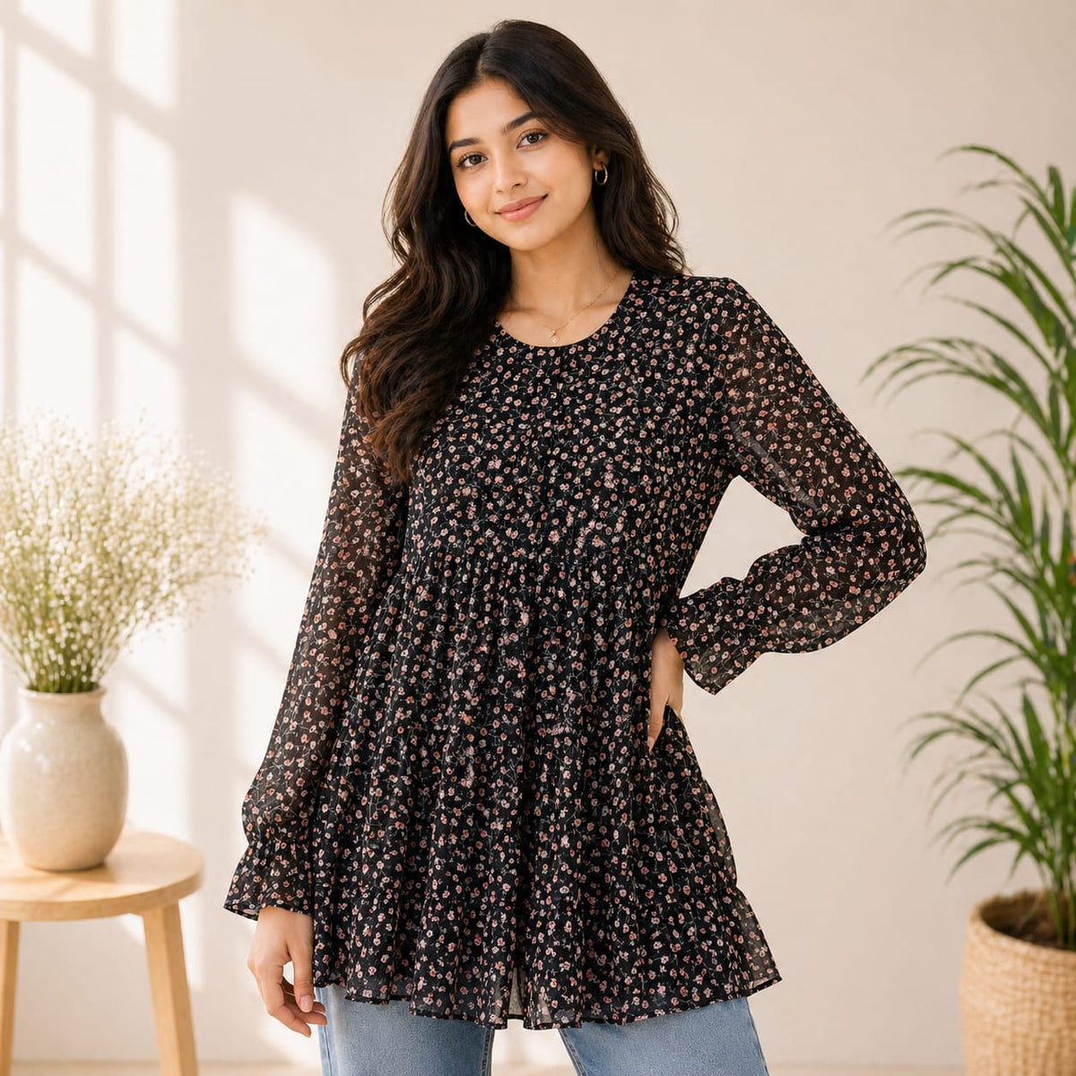 Elegant Floral Summer Top – Medium Size