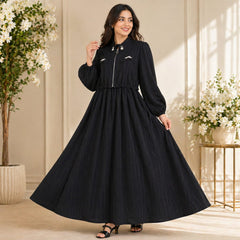 Women’s Flowy Maxi Dress with Layered Design & Embroidered Neckline – Elegant Occasion Wear