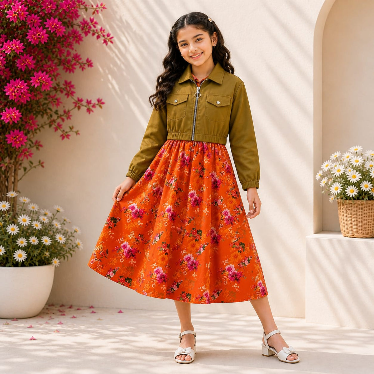 Girls Lawn Frock with Zip-Up Jacket  7 to 14 Years