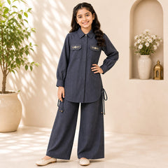 Stylish Girls’ Crush Gorjet Co-Ord Set Elegant Embroidered Design