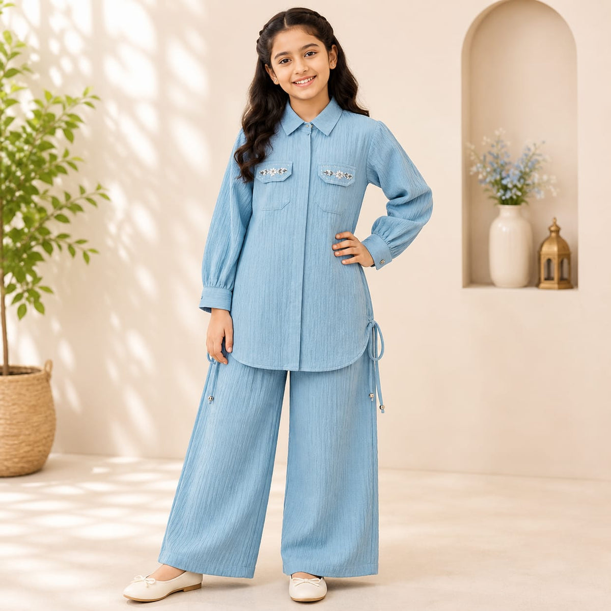 Stylish Girls’ Crush Gorjet Co-Ord Set Elegant Embroidered Design