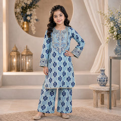 Girls Printed & Embroidered Lawn Shirt Shalwar Set – Stylish Premium Kids Collection (6 to 13 Years)