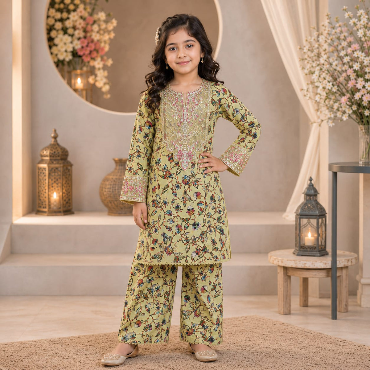 Girls Printed & Embroidered Lawn Shirt Shalwar Set – Stylish Premium Kids Collection (6 to 13 Years)