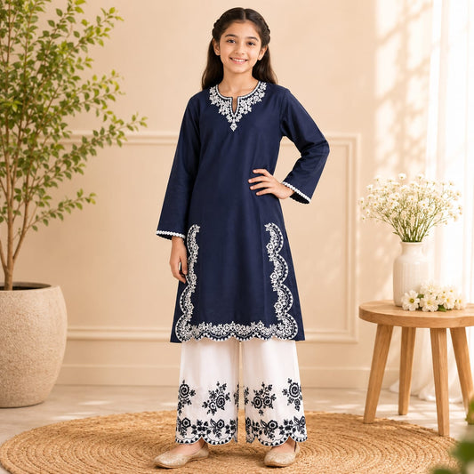 Kids Cotton lawn Embroidered shirt & Plazo Set 6–13 Years