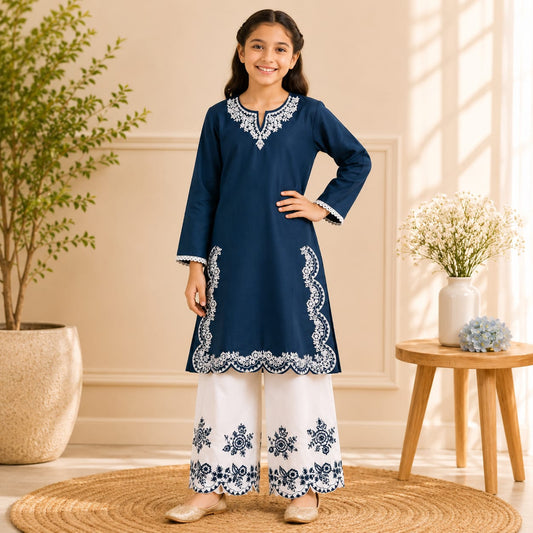 Kids Cotton lawn Embroidered shirt & Plazo Set 6–13 Years