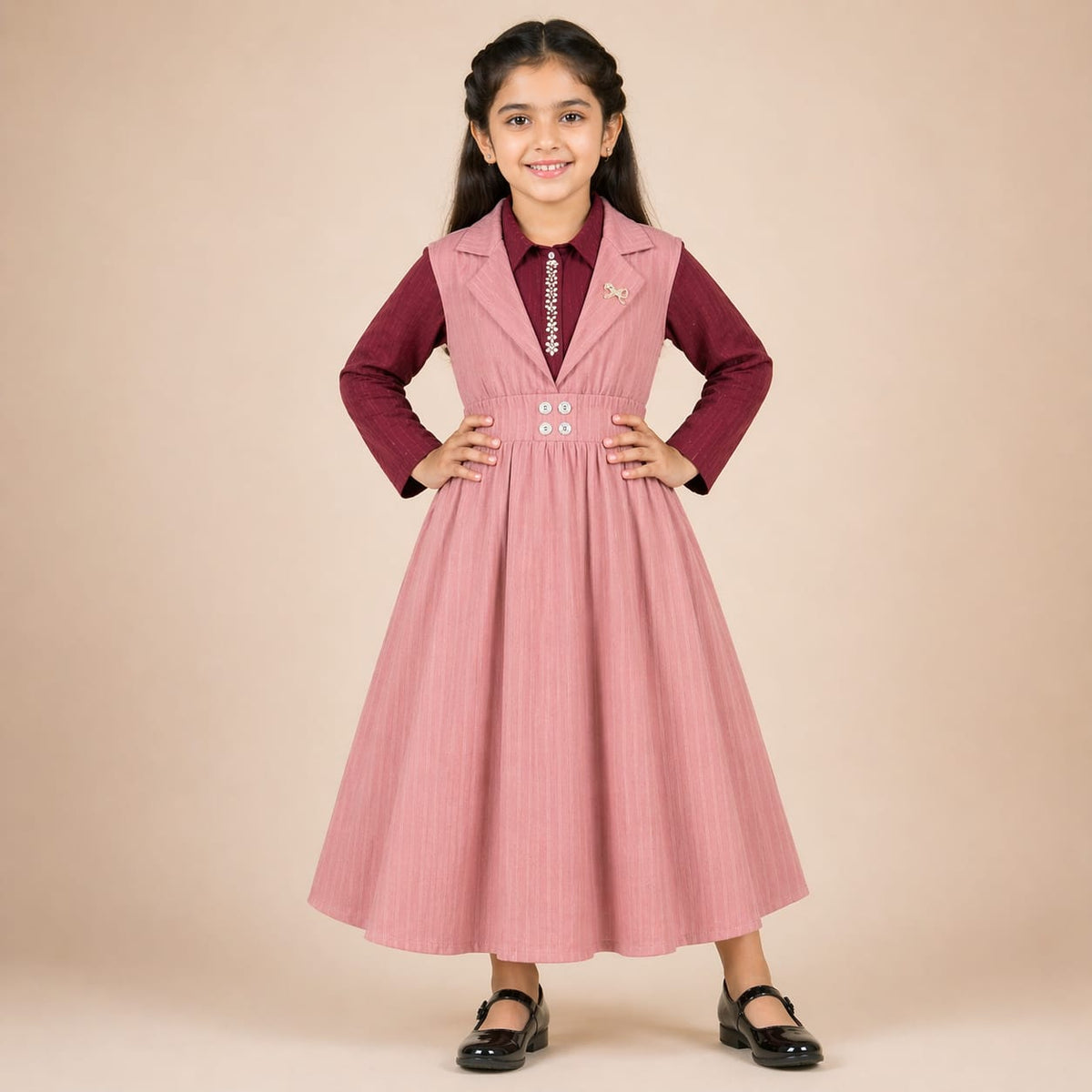 Girls 2-Piece Georgette Frock with Stylish Waistcoat (Ages 6–13 Years)