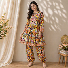 Elegant Floral Printed Lawn Suit – Medium Size