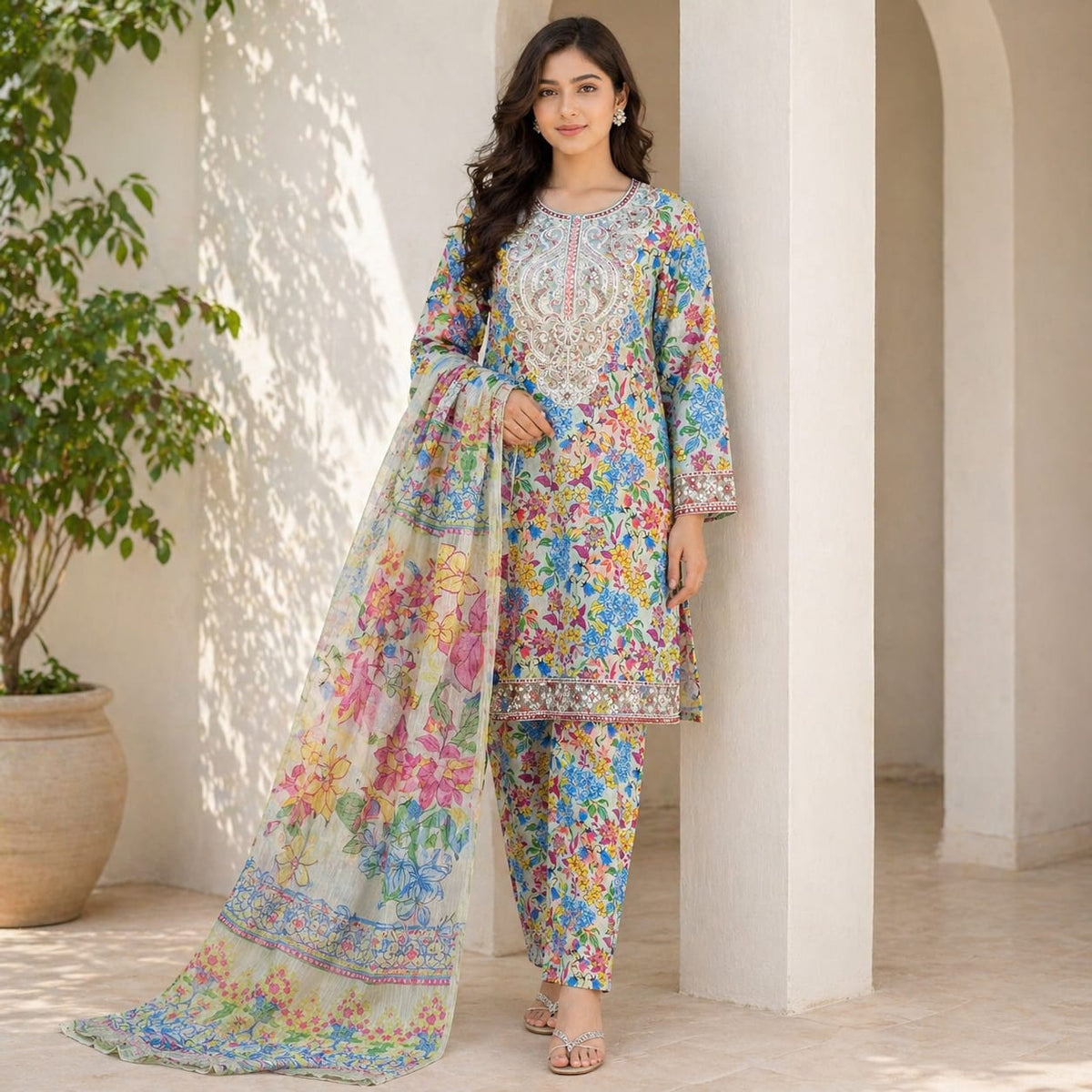 Embroidered Lawn 3 Piece Suit – Premium Stitch Collection (Medium)