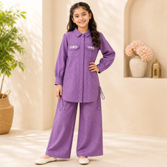 Stylish Girls’ Crush Gorjet Co-Ord Set Elegant Embroidered Design