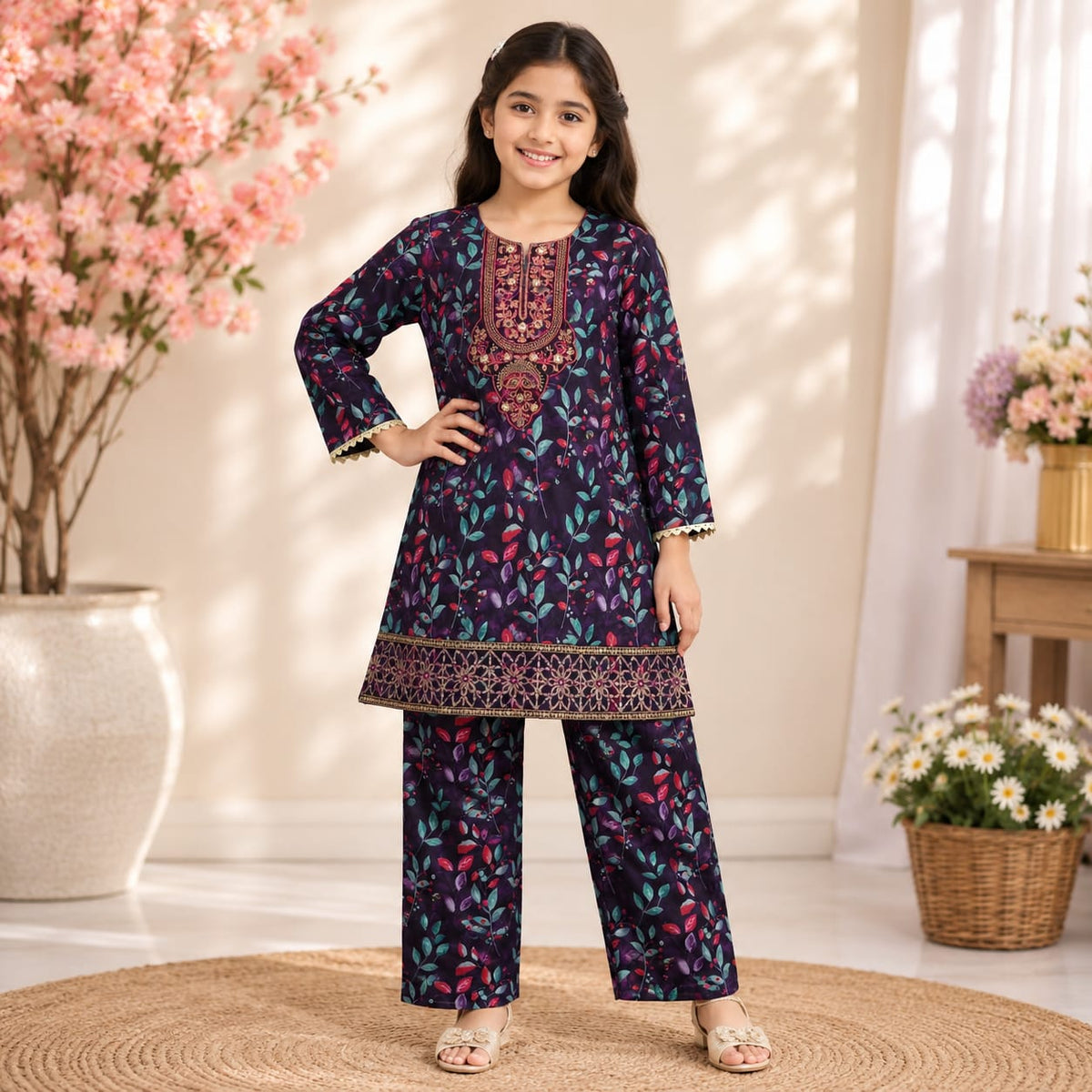 Girls Printed & Embroidered   Lawn Shirt trouser  Set – Stylish Premium Kids Collection (6 to 13 Years)
