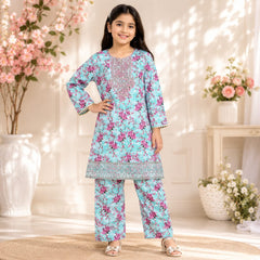 Girls Printed & Embroidered   Lawn Shirt trouser  Set – Stylish Premium Kids Collection (6 to 13 Years)