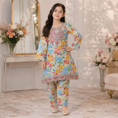 Girls Printed & Embroidered   Lawn Shirt trouser  Set – Stylish Premium Kids Collection (6 to 13 Years)