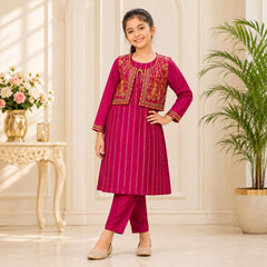 Premium Girls Cotton Lawn Embroidered Stitched Suit – Soft &amp; Breathable Summer Wear for Kids (6–13 Years)